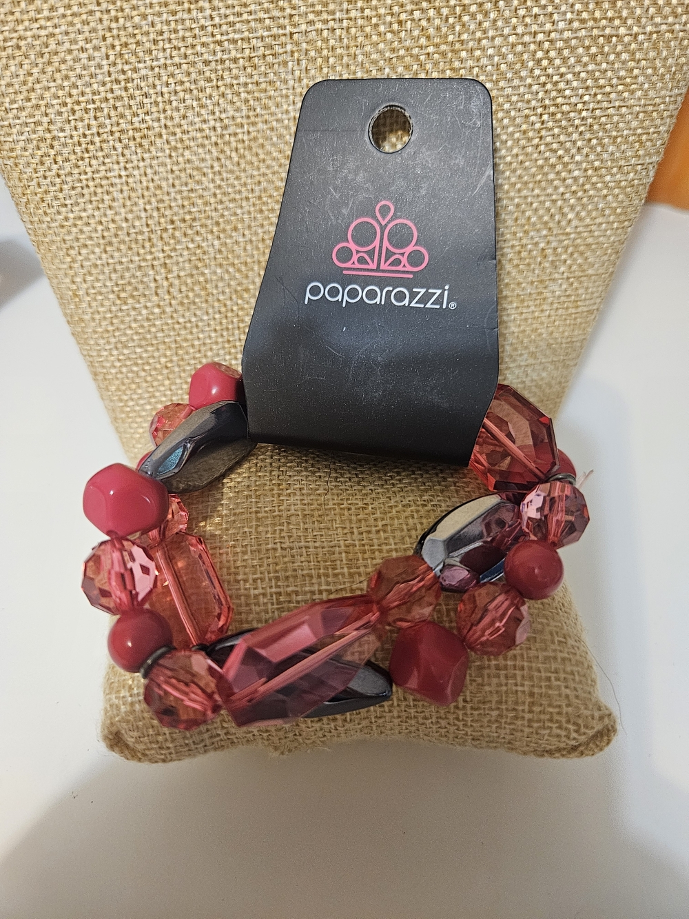 paparazzi Raspberry Crystal Multi-Bead Stretch Bracelet